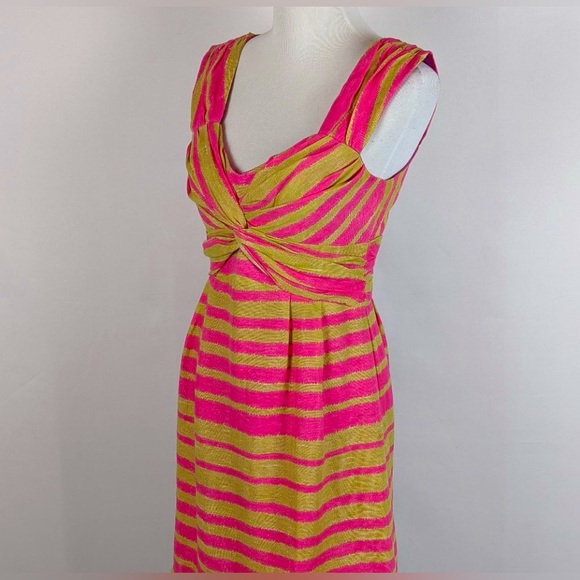 NWT Pink gold silk linen pleated bust NANETTE LEPORE dress knee length 6 - Picture 3 of 12
